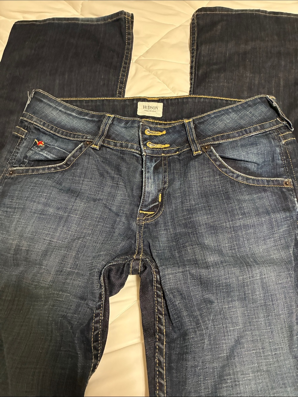 Hudson Jeans Women's Dark Indigo Bootcut Jeans with Yellow Stitching